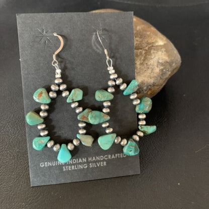 Navajo Green Cluster Turquoise Bead Earrings | Sterling Silver | Authentic Native American Handmade | 13325
