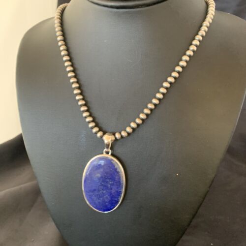 Native American Navajo Blue Lapis Pendant Necklace | Sterling Silver | Authentic Handmade | 11717