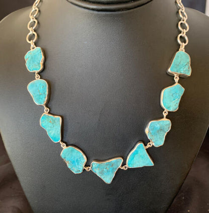 Navajo Blue Kingman Turquoise Rough Pendant Necklace | Sterling Silver | 18" | 11784