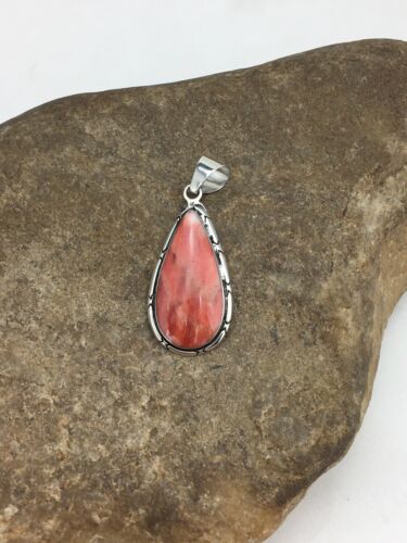 Native American Navajo Red Spiny Oyster Pendant | Sterling Silver | 1.75" | 1125