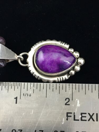 Navajo Purple Sugilite Turquoise Bead Necklace | Sterling Silver | 22" | Authentic Native American Handmade | 10033