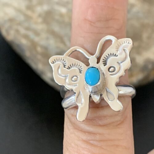 Navajo Blue Turquoise Butterfly Ring | Sterling Silver | Sz Adj 7 | Authentic Native American Handmade | 10677