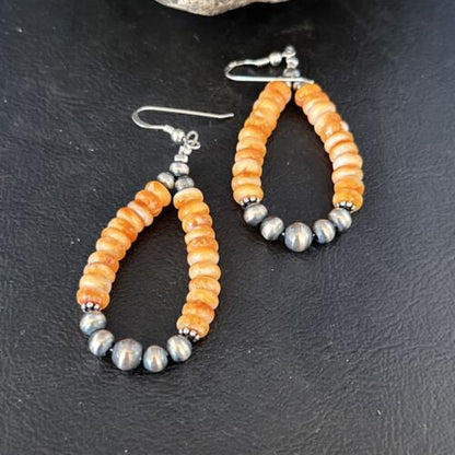 Navajo Orange Spiny Oyster Bead Earrings | Sterling Silver | Authentic Native American Handmade | 14294 - Masha USA