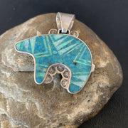 Navajo Blue Turquoise Opal Inlay Pendant | Sterling Silver | Authentic Native American Handmade | 12603
