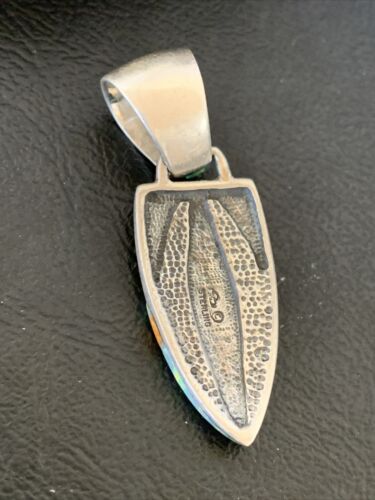 Navajo Spiny White Green Opal Inlay Pendant | Sterling Silver | Authentic Native American Handmade | 12482