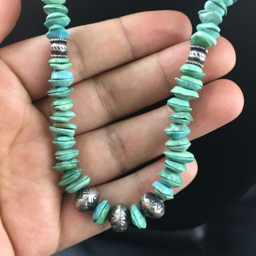 Men's Navajo Blue Green Turquoise Necklace | Sterling Silver | 19" | Authentic Native American Handmade | 10131
