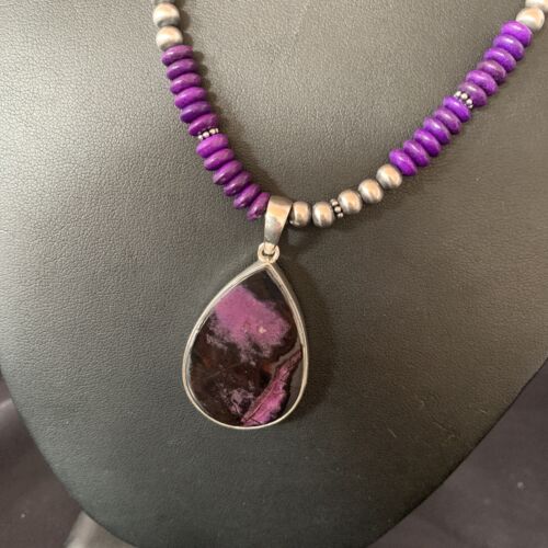 Women's Navajo Pearls Purple Sugilite Necklace Pendant | Sterling Silver | Authentic Native American Handmade | 13302