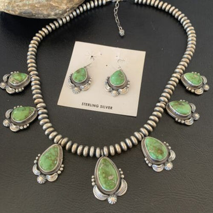 Navajo Sterling Silver Choker Necklace with Sonoran Gold Turquoise Earrings | Authentic Native American Handmade | 11536