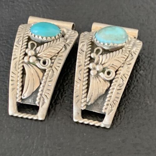 Vintage Navajo Sterling Silver Watch Tips | Old Pawn Blue Turquoise Band | Authentic Native American Jewelry | 12931