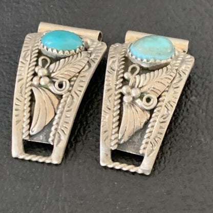Vintage Navajo Sterling Silver Watch Tips | Old Pawn Blue Turquoise Band | Authentic Native American Jewelry | 12931