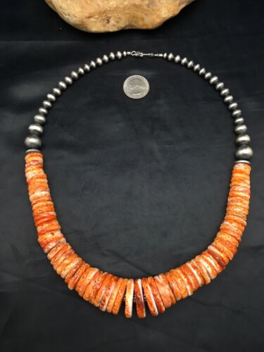 Navajo Spiny Oyster Graduated Necklace | Sterling Silver | Authentic Native American | 23" | 3085