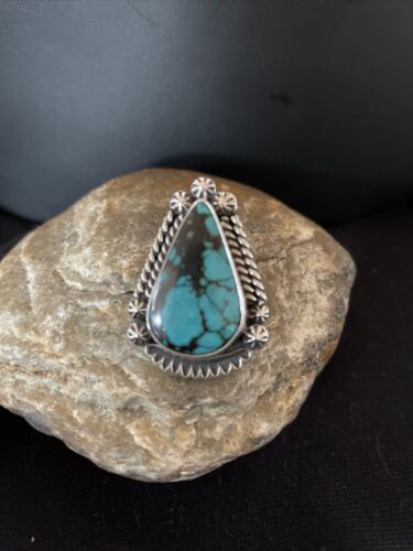 Navajo Blue Spiderweb Turquoise Ring | Sterling Silver | Sz 6.5 | Authentic Native American Handmade | 1065
