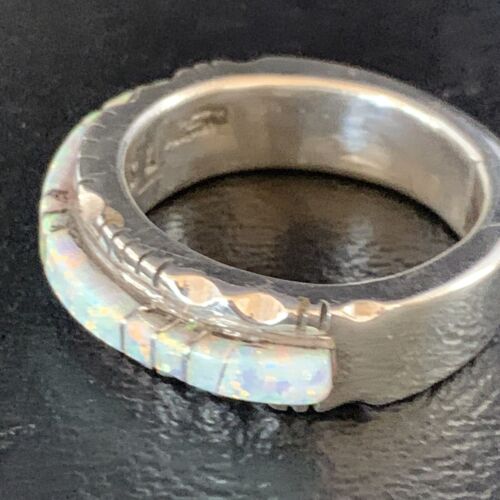 Navajo White Opal Inlay Ring | Sterling Silver | Sz 11.5 | Authentic Native American Handmade | 13534