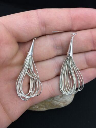 Native American Authentic Sterling Silver Liquid Heishi Dangle Earrings | 2" | 1141