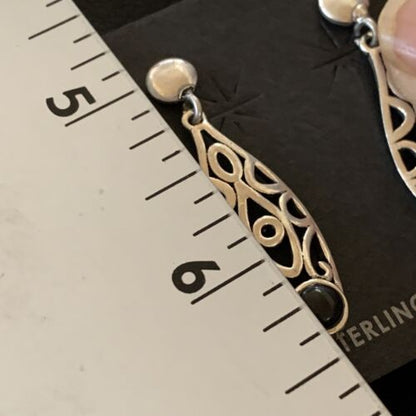 Navajo Black Onyx Drop Earrings | Sterling Silver | 1.25" | Authentic Native American Handmade | 12650