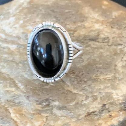 Southwestern Men's Old Pawn Navajo Black Onyx Ring | Sterling Silver | Sz 6 | 10408