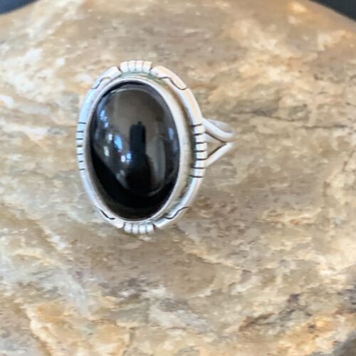 Southwestern Men's Old Pawn Navajo Black Onyx Ring | Sterling Silver | Sz 6 | 10408