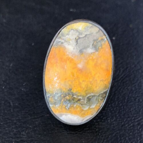 Navajo Yellow Bumble Bee Jasper Ring | Sterling Silver | Sz 8 Adjustable | Authentic Native American Handmade | 14020