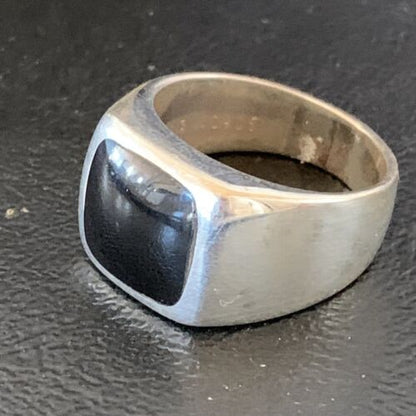 Southwestern Men's Navajo Black Onyx Inlay Ring | Sterling Silver | Sz 10 | Authentic Native American Handmade | 10740
