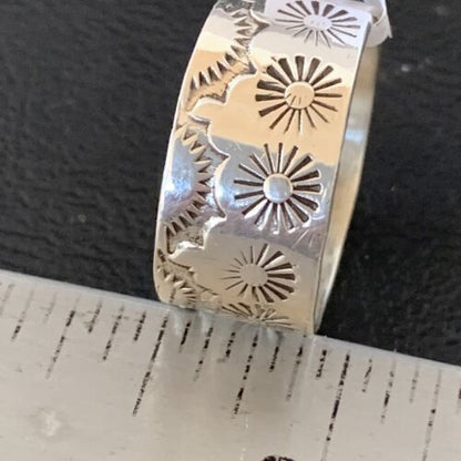 Native American Men's Wide Band Ring | Navajo Stamped Sterling Silver | Sz 11.5 | 10968 - Masha USA