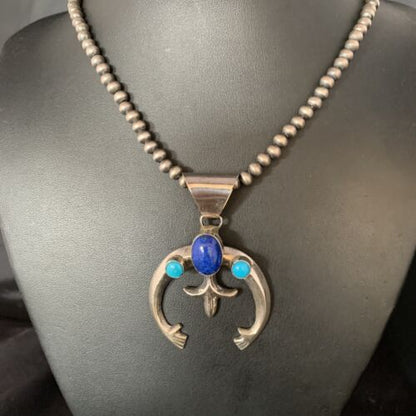 Navajo Blue Lapis Turquoise Pendant Necklace | Authentic Native American Sterling Silver | Naja | 13631