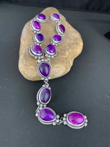 Navajo Sugilite Lariat Necklace | Sterling Silver Pendant | 23" | Authentic Native American Jewelry | 1153