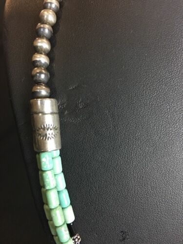 Turquoise Stone 3 Strand Sterling Silver Necklace | 22" Navajo Native American | 3266