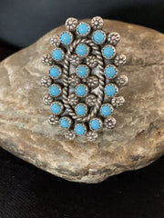 Navajo Blue Cluster Turquoise Petti-Point Ring | Authentic Native American Sterling Silver | Multi-Stone | Sz 7 | 618