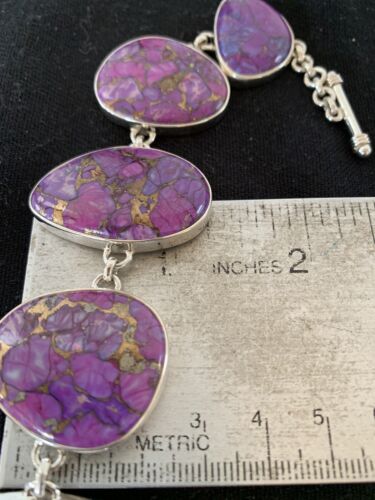 Navajo Purple Mojave Turquoise Link Bracelet | Sterling Silver | 9" | Authentic Native American Handmade | 664