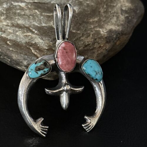 Navajo Blue Turquoise Purple Spiny Naja Pendant | Sterling Silver | Authentic Native American Handmade | 14672