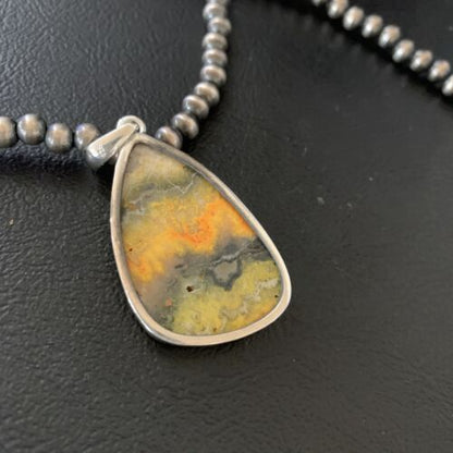 Navajo Yellow Bumblebee Jasper Pendant Necklace | Sterling Silver | Authentic Native American Handmade | 12806