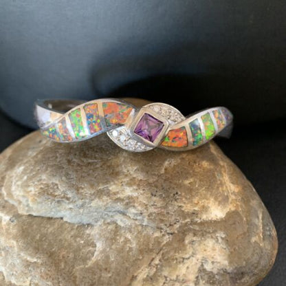 Southwestern Navajo Orange Opal Amethyst Bracelet | Sterling Silver | 7" | Authentic Native American Handmade | 13125