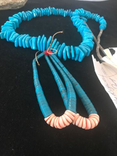 Navajo Turquoise Jacla Necklace | Sterling Silver | Santo Domingo | Authentic Native American Handmade | 3166