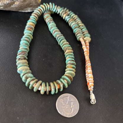 Santo Domingo Green Turquoise Spiny Oyster Necklace | Sterling Silver | 28" | 14730