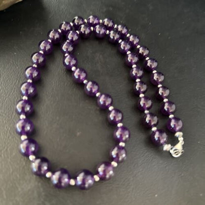 Navajo Purple Amethyst Necklace | 10mm Sterling Silver | 21" | Authentic Native American Handmade | 14313