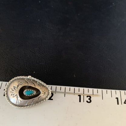 Old Pawn Navajo Hair Pin | Sterling Silver Blue Turquoise | 2.5" | Authentic Native American Handmade | 13729