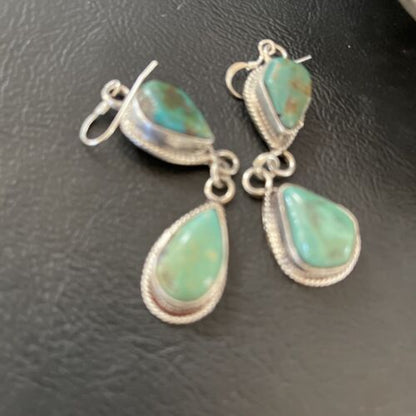 Navajo Royston Turquoise Dangle Earrings | Green Handmade | Sterling Silver | Authentic Native American | 1588