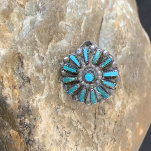 Zuni Blue Turquoise Multi-Stone Cluster Ring | Authentic Native American Sterling Silver Needle Point | Sz 7 | 10741