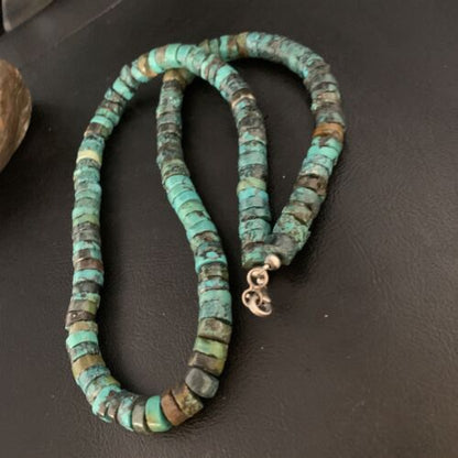 Native American Blue Turquoise Heishi Necklace | 12mm | 21" | Sterling Silver | 13472