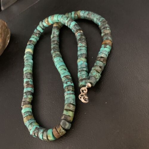 Native American Blue Turquoise Heishi Necklace | 12mm | 21" | Sterling Silver | 13473