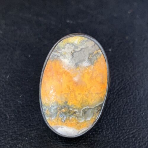 Navajo Yellow Bumble Bee Jasper Ring | Sterling Silver | Sz 8 Adjustable | Authentic Native American Handmade | 14020