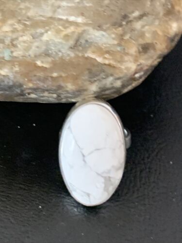 Navajo White Howlite Ring | Sterling Silver | Sz 6.5 | Authentic Native American Handmade | 11607