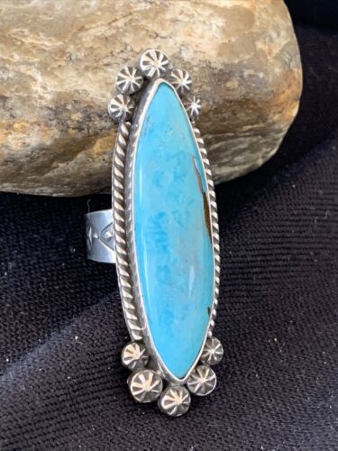 Native American Women's Navajo Blue Kingman Turquoise Ring | Sterling Silver | Sz 9 | 1009