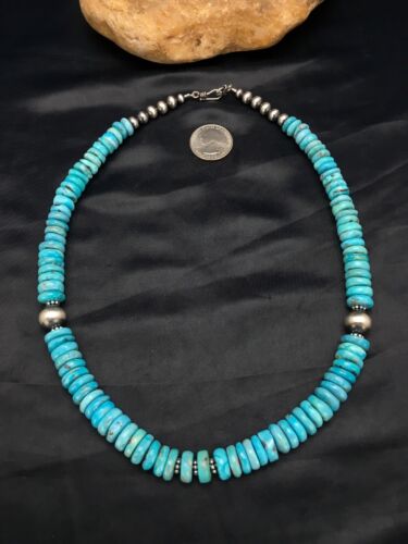 Navajo Men's Sterling Silver Blue Turquoise Necklace | Authentic Native American | 20" | Graduated | 2946