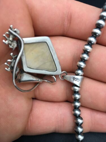 Navajo White Stone Necklace and Pendant Set | Sterling Silver | Authentic Native American Handmade | 2" | 2782