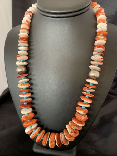 Navajo Spiny Oyster Turquoise Necklace | Sterling Silver | Graduated 22" | Authentic Native American | 10643