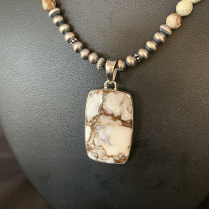 Navajo Wild Horse Turquoise Necklace Pendant | Sterling Silver | 20" | Authentic Native American Handmade | 13862
