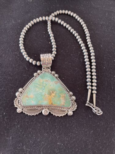 Navajo Royston Turquoise Pendant Necklace | Sterling Silver | Authentic Native American Handmade | 1368