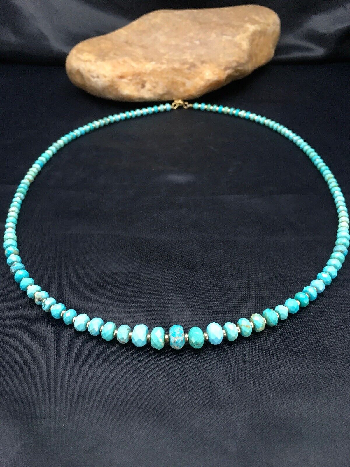 Navajo Faceted Blue Turquoise Necklace | Gold Filled Beads | Authentic Native American | 24" | 2908
