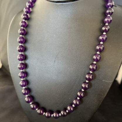 Navajo Purple Amethyst Necklace | 10mm Sterling Silver | 21" | Authentic Native American Handmade | 14313